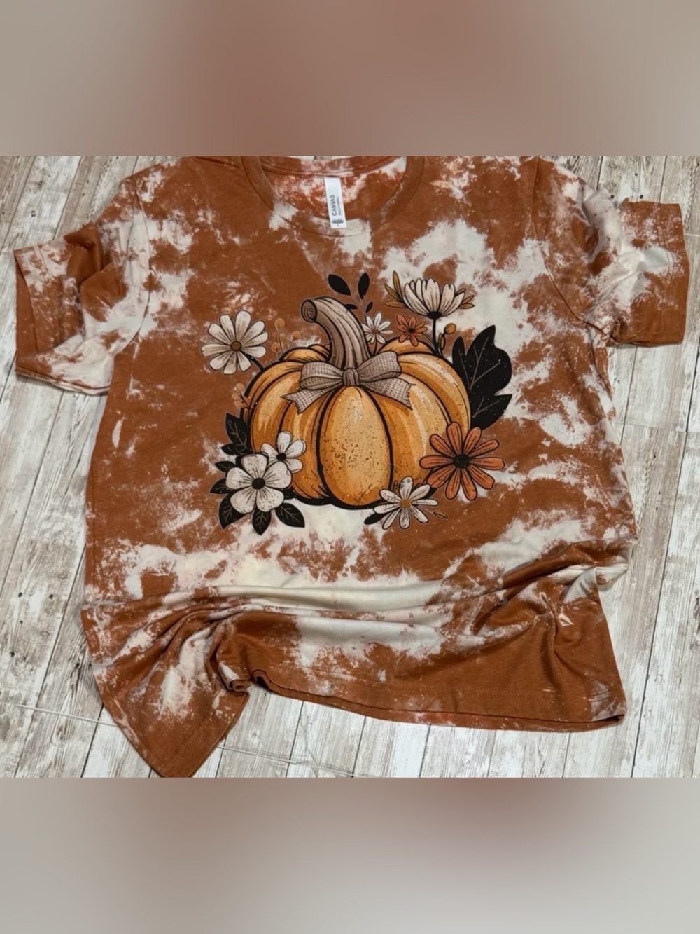 Hand bleached autumn pumpkin floral Shirt Large